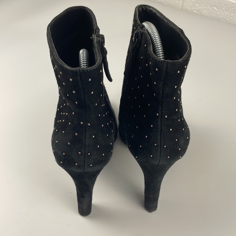 Joie | Hachrio Studded Suede Leather 4.25" Heel Ankle Bootie Black Size 39 - Picture 8 of 14